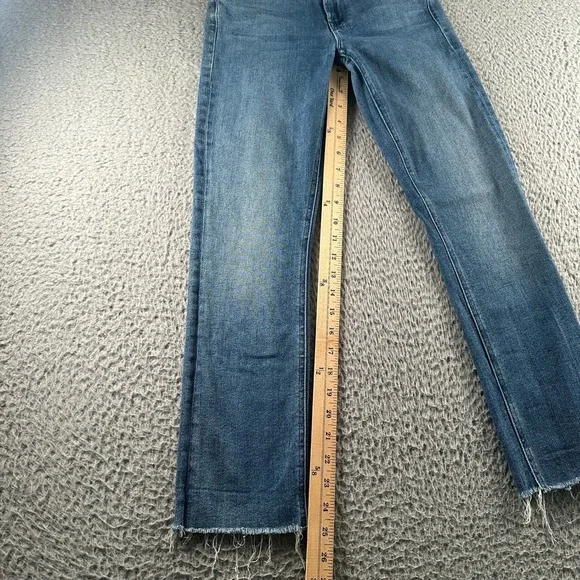 MOTHER Mid-Blue Frayed Hem Ankle Jeans - Picture 8 of 15